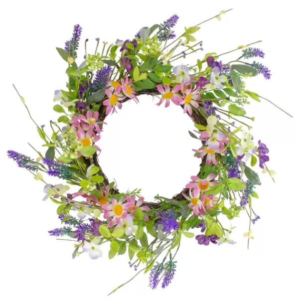 Wreaths-Kirkland's Home Spiral Lavender And Wildflower Blend Wreath Green/Pink/Purple