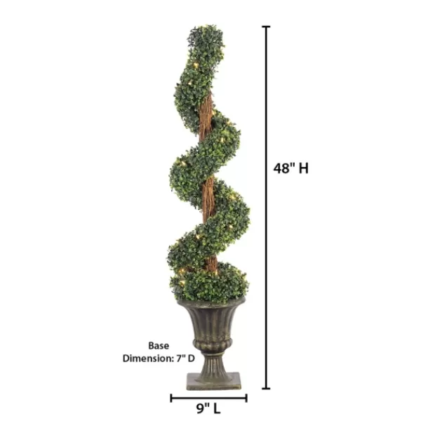 Trees & Topiaries-Kirkland's Home Spiral Pre-Lit Boxwood Potted Topiary Green/Brown