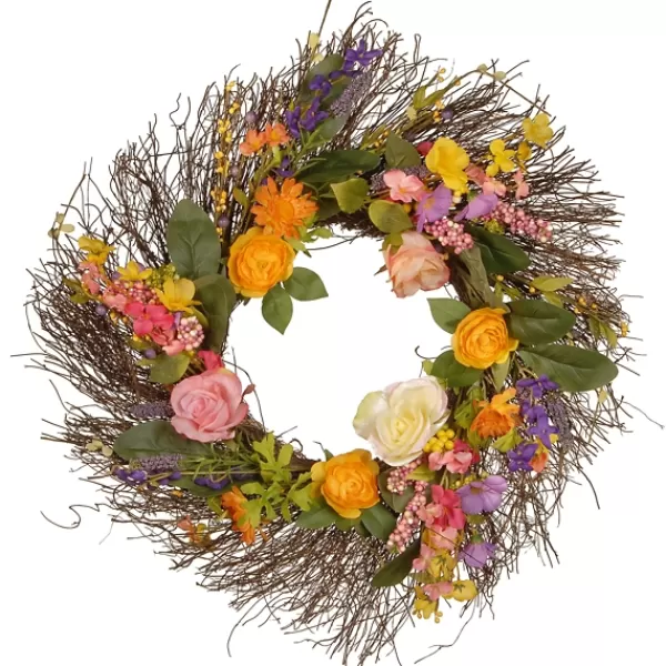 Wreaths-Kirkland's Home Spring Wildflower Wreath Yellow/Pink/Green