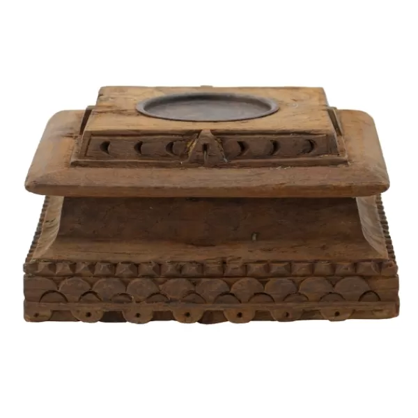 Candle Holders-Kirkland's Home Square Carved Wood Pillar Candle Holder Brown