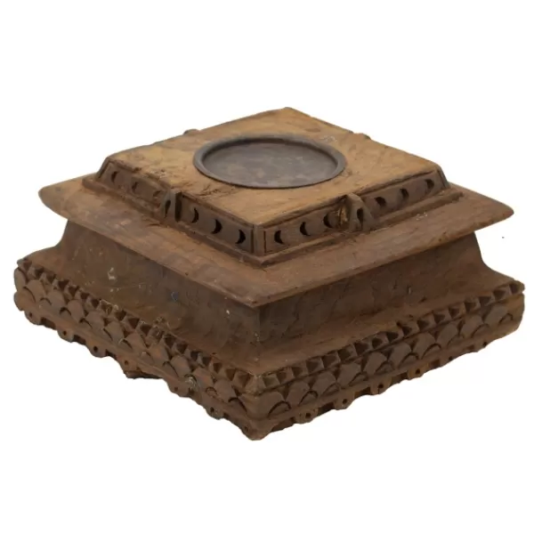 Candle Holders-Kirkland's Home Square Carved Wood Pillar Candle Holder Brown