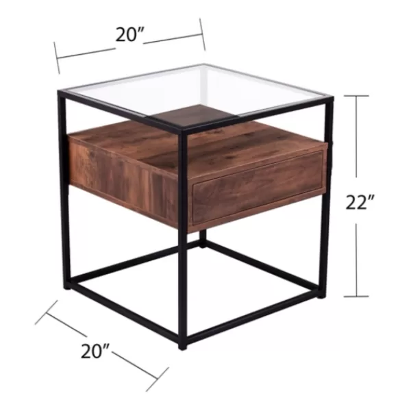 Accent & End Tables-Kirkland's Home Square Metal And Wood Glass Top Accent Table Brown