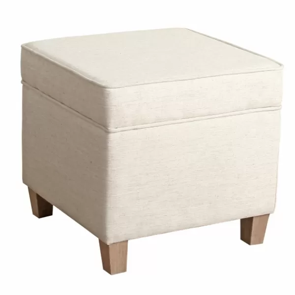 Benches & Ottomans-Kirkland's Home Square Oatmeal Storage Ottoman Ivory