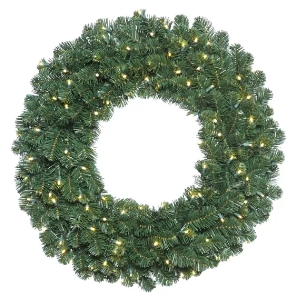 Wreaths-Kirkland's Home Square Oregon Fir Warm White Wide Bulb Wreath Green