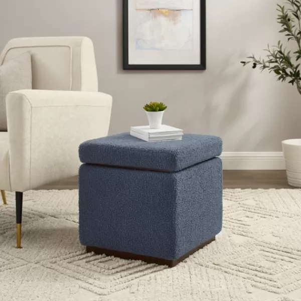 Benches & Ottomans-Kirkland's Home Square Sherpa Upholstered Storage Ottoman Blue