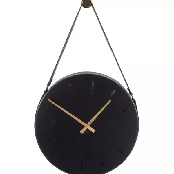 Clocks-Kirkland's Home Stainless Steel Leather Strap Wall Clock Black