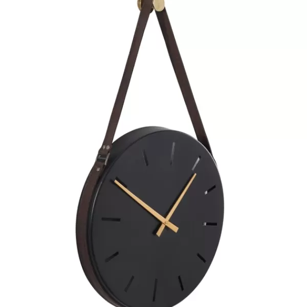 Clocks-Kirkland's Home Stainless Steel Leather Strap Wall Clock Black