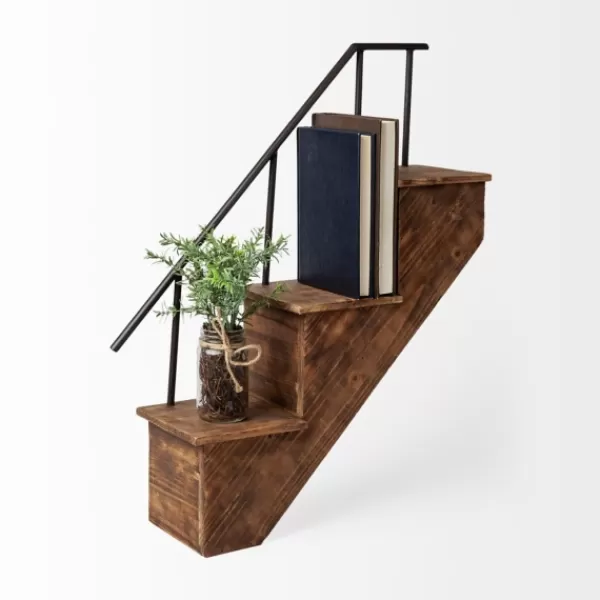 Shelves-Kirkland's Home Staircase Wood And Metal Wall Shelf