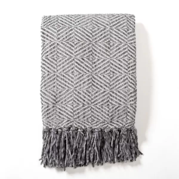 Blankets & Throws-Kirkland's Home Steel Diamond Chenille Throw Gray