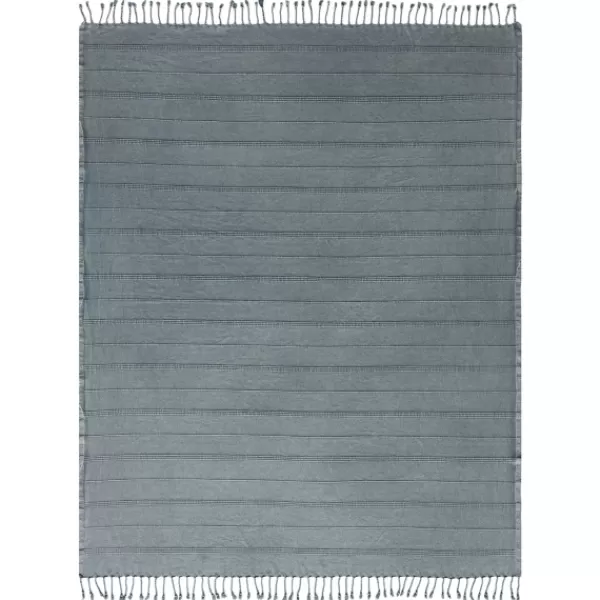 Blankets & Throws-Kirkland's Home Steel Woven Stripes Cotton Throw Gray