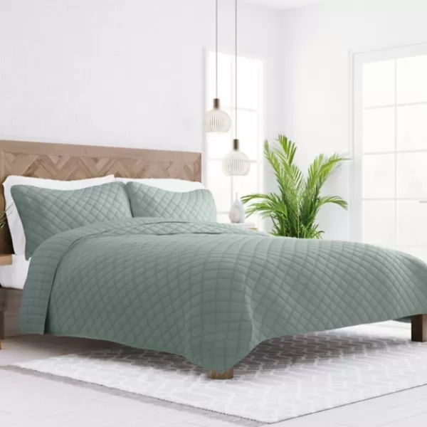 Quilts-Kirkland's Home Stitched Diamond 3-Pc. King Quilt Set Green