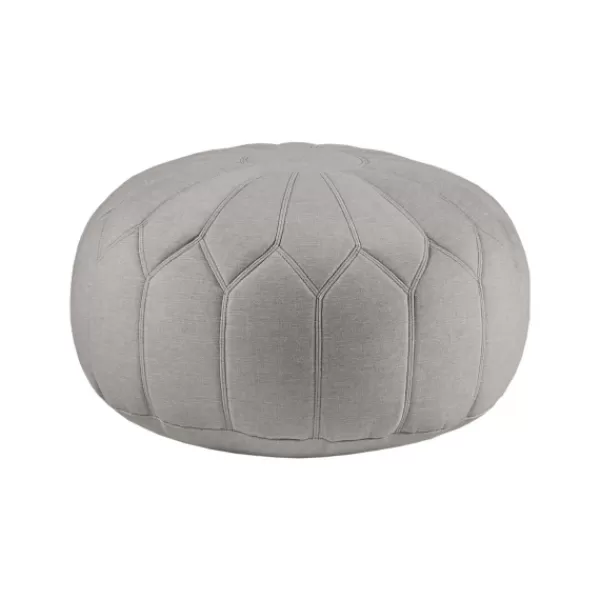 Benches & Ottomans-Kirkland's Home Stitched Round Ottoman Gray