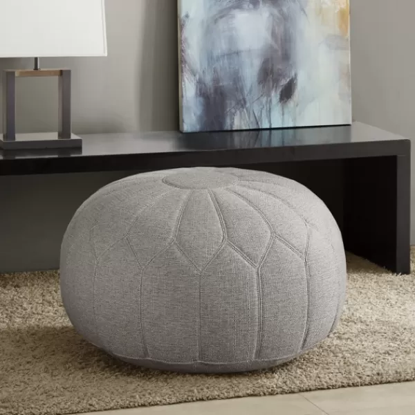 Benches & Ottomans-Kirkland's Home Stitched Round Ottoman Gray