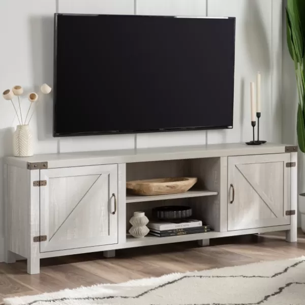 Tv Stands & Media Consoles-Kirkland's Home Stone Barn Door Tv Stand Gray