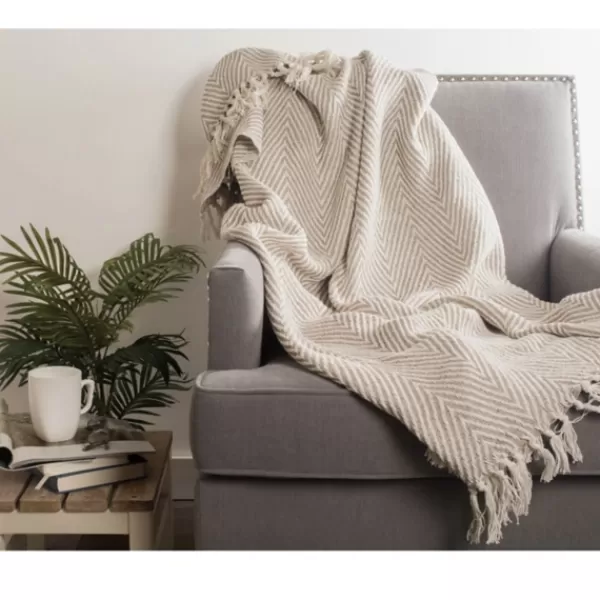 Blankets & Throws-Kirkland's Home Stone Chevron And Fringe Throw Brown