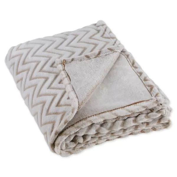 Blankets & Throws-Kirkland's Home Stone Chevron Plush Throw Tan