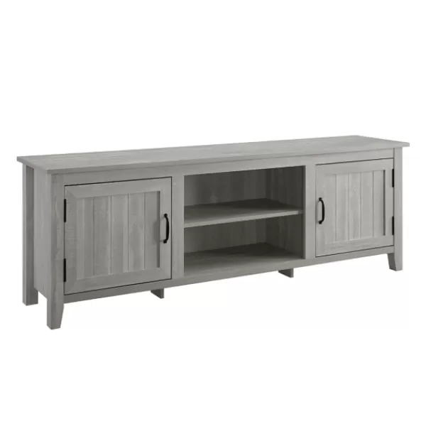 Tv Stands & Media Consoles-Kirkland's Home Stone Grooved Door Modern Farmhouse Tv Stand Gray