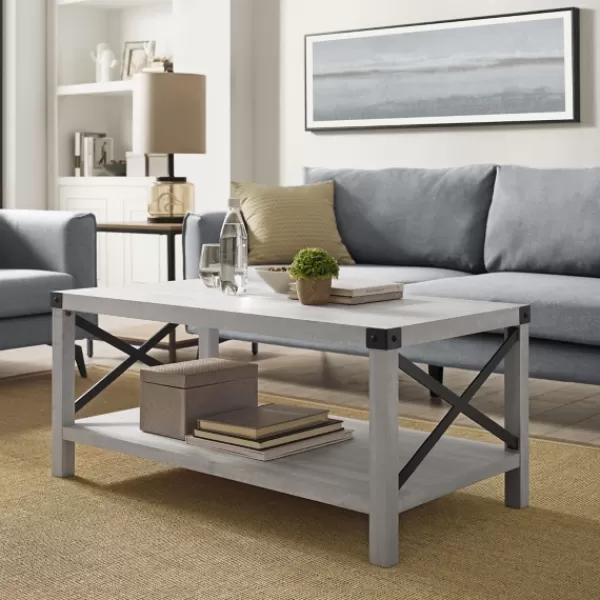 Coffee Tables-Kirkland's Home Stone Modern Farmhouse Coffee Table Gray