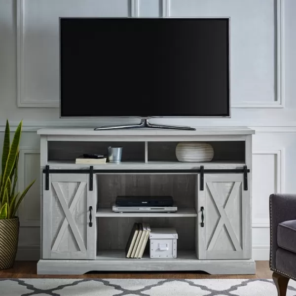 Tv Stands & Media Consoles-Kirkland's Home Stone Sliding Barn Door Highboy Tv Stand Gray