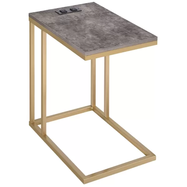 Accent & End Tables-Kirkland's Home Stone Top Gold C-Frame Accent Table Gray