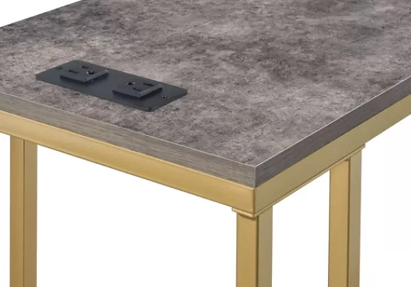 Accent & End Tables-Kirkland's Home Stone Top Gold C-Frame Accent Table Gray