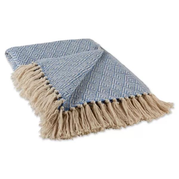 Blankets & Throws-Kirkland's Home Stone Wash Diamond Fringe Throw Blue