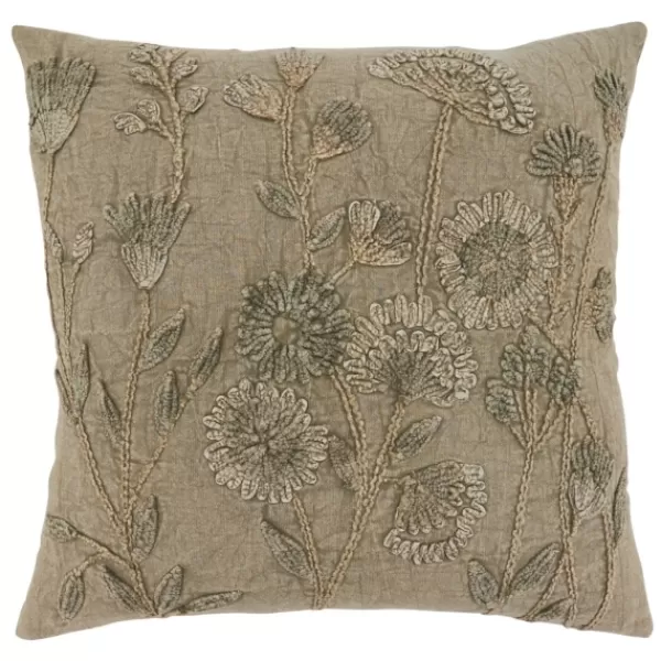 Pillows-Kirkland's Home Stone Wash Embroidered Blossom Throw Pillow Tan