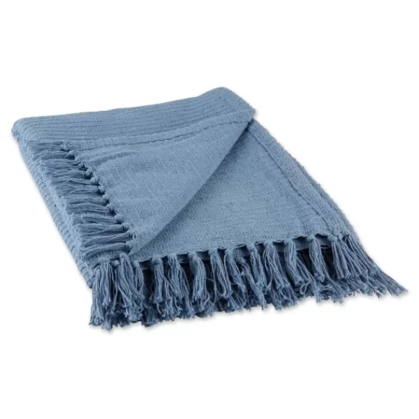 Blankets & Throws-Kirkland's Home Stonewash Ribbed Fringe Throw Blue