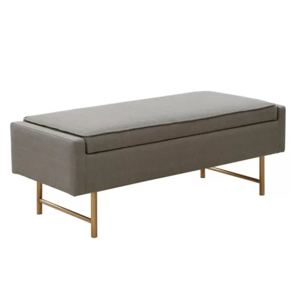 Benches & Ottomans-Kirkland's Home Storage Bench With Brown Metal Legs Gray