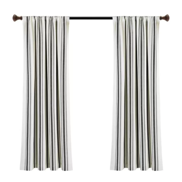 Curtains & Drapes-Kirkland's Home Stripe Farmhouse Curtain Panel Set, 63 In. Black