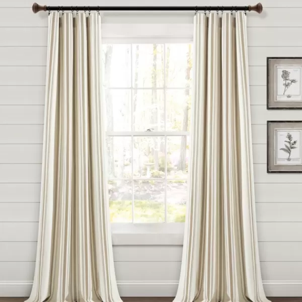 Curtains & Drapes-Kirkland's Home Stripe Farmhouse Curtain Panel Set, 95 In. Tan