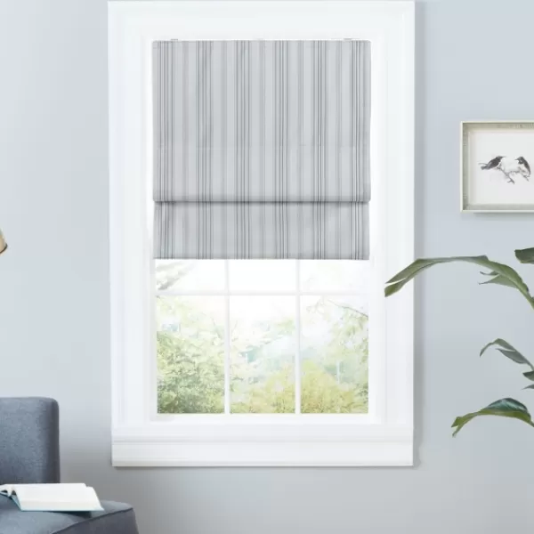 Curtains & Drapes-Kirkland's Home Stripe Ricci Blackout Curtain Shade, 27 In. Gray