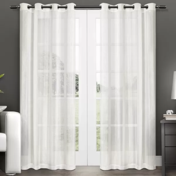 Curtains & Drapes-Kirkland's Home Stripe Sheer Curtain Panel Set, 96 In. Ivory