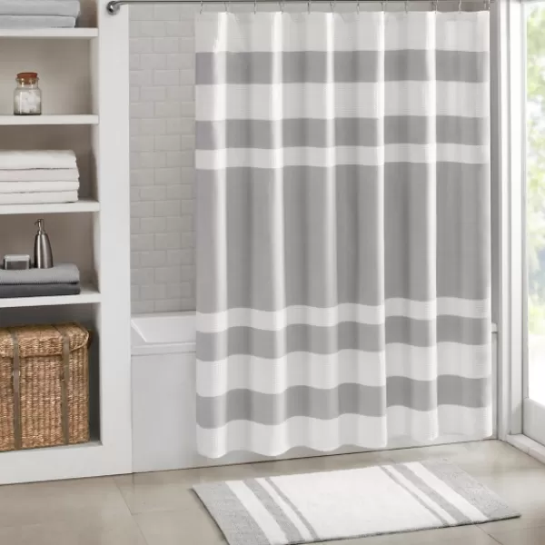 Shower Curtains-Kirkland's Home Stripe Waffle Weave Shower Curtain Gray