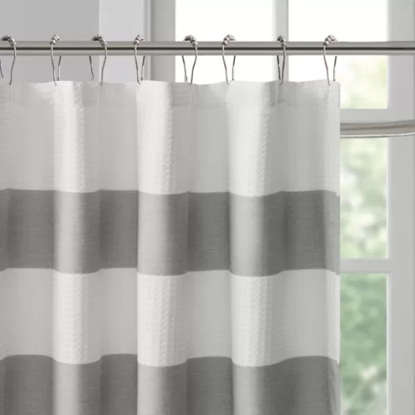 Shower Curtains-Kirkland's Home Stripe Waffle Weave Shower Curtain Gray