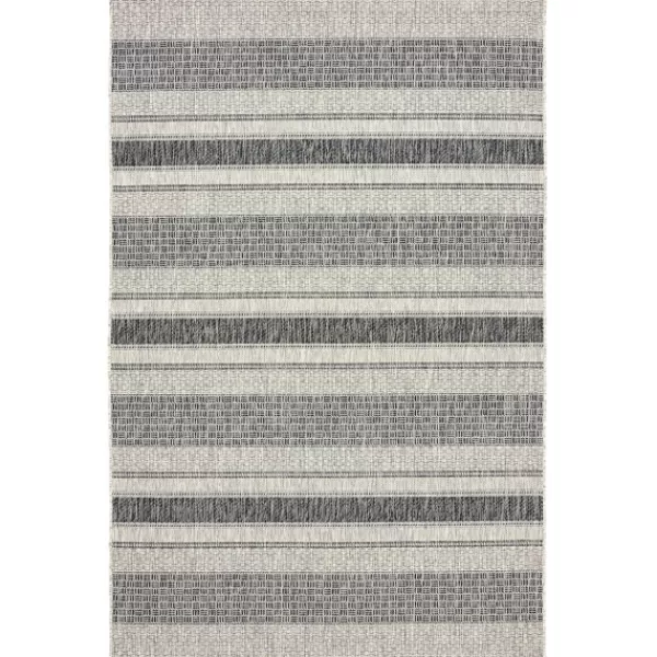 Outdoor Rugs-Kirkland's Home Stripe Weave Sun Shower Outdoor Area Rug, 5X8 Black/Ivory