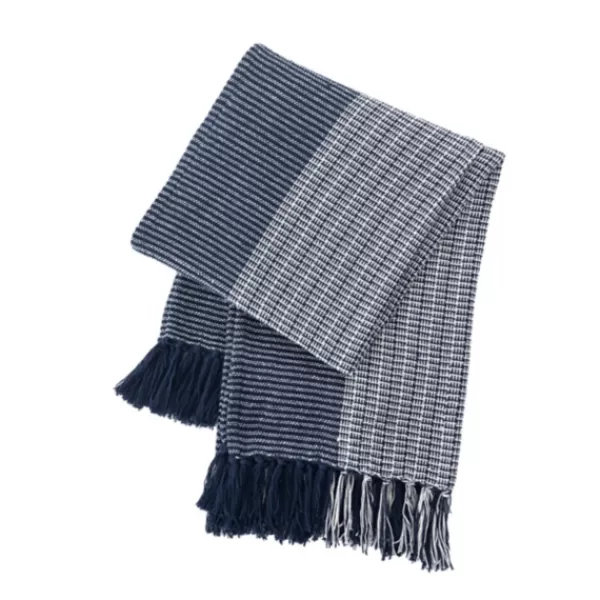 Blankets & Throws-Kirkland's Home Striped Color Block Cotton Throw Blue