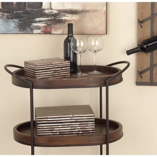 Baskets & Boxes-Kirkland's Home Striped Mother Of Pearl Shell Wood Boxes, Set Of 2 Tan/Gray