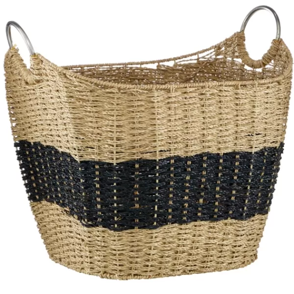 Baskets & Boxes-Kirkland's Home Striped Natural Seagrass Basket Tan/Black