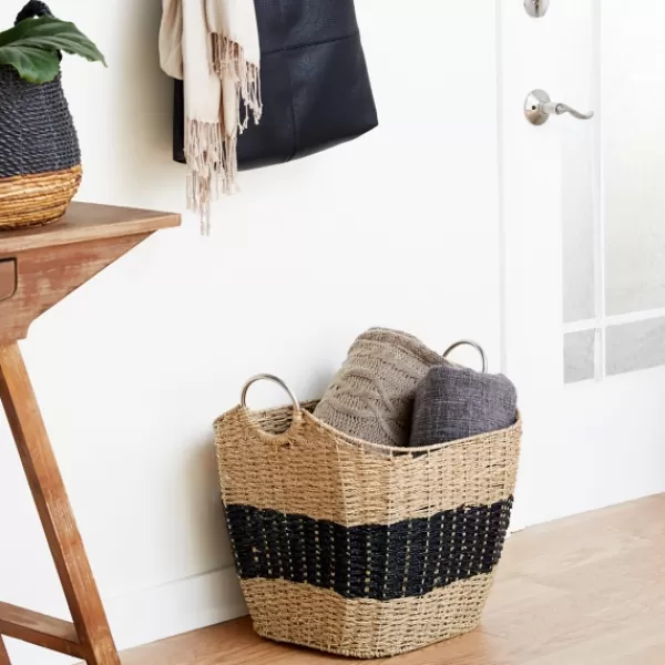 Baskets & Boxes-Kirkland's Home Striped Natural Seagrass Basket Tan/Black