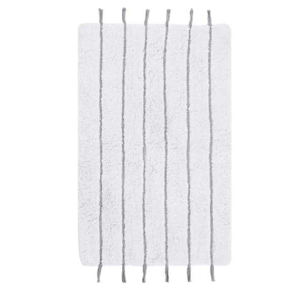 Bathroom Rugs-Kirkland's Home Striped Tassel Bath Mat White