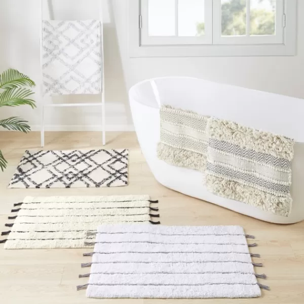 Bathroom Rugs-Kirkland's Home Striped Tassel Bath Mat Ivory