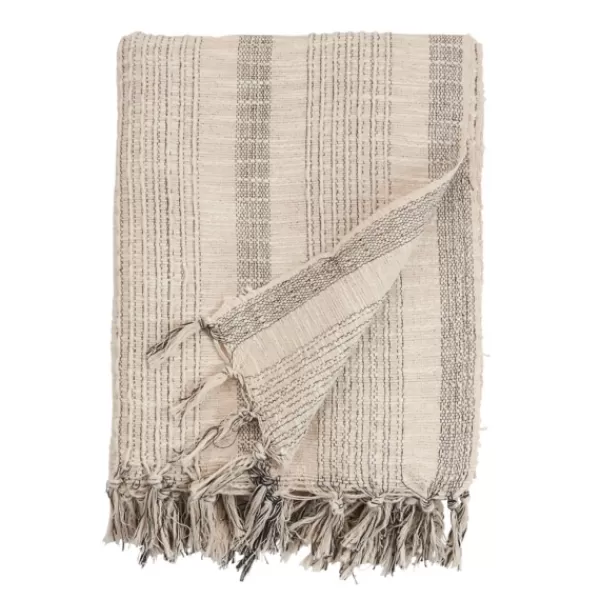 Blankets & Throws-Kirkland's Home Stripes And Fringe Cream Throw Blanket Ivory