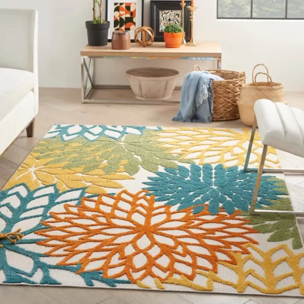 Outdoor Rugs-Kirkland's Home Summer Hues Floral Burst Outdoor Area Rug, 6X9 Multi