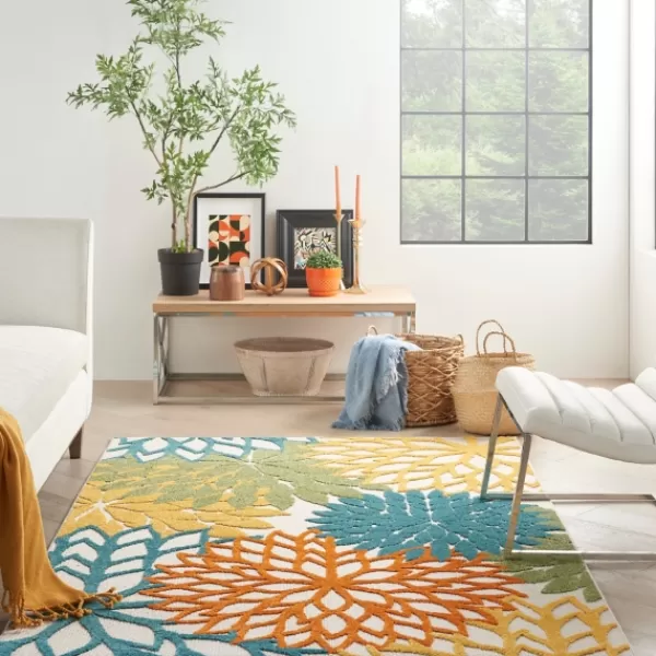 Outdoor Rugs-Kirkland's Home Summer Hues Floral Burst Outdoor Area Rug, 6X9 Multi