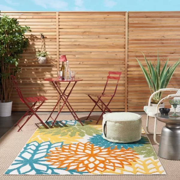 Outdoor Rugs-Kirkland's Home Summer Hues Floral Burst Outdoor Area Rug, 6X9 Multi