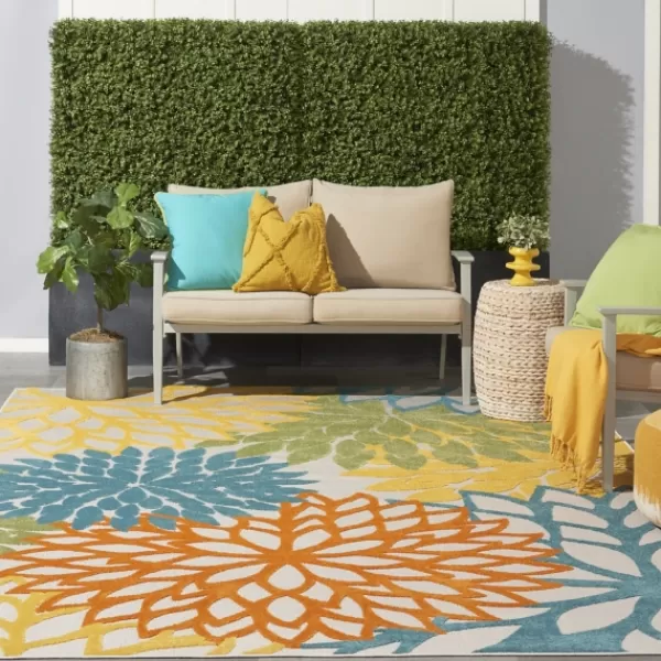 Outdoor Rugs-Kirkland's Home Summer Hues Floral Burst Outdoor Area Rug, 6X9 Multi