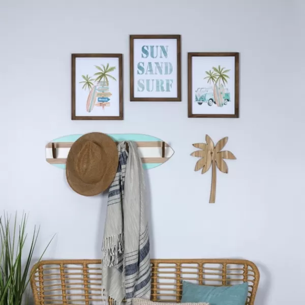 Wall Quotes & Signs-Kirkland's Home Sun Sand Surf 3-Pc. Coastal Wall Plaques White/Brown/Blue