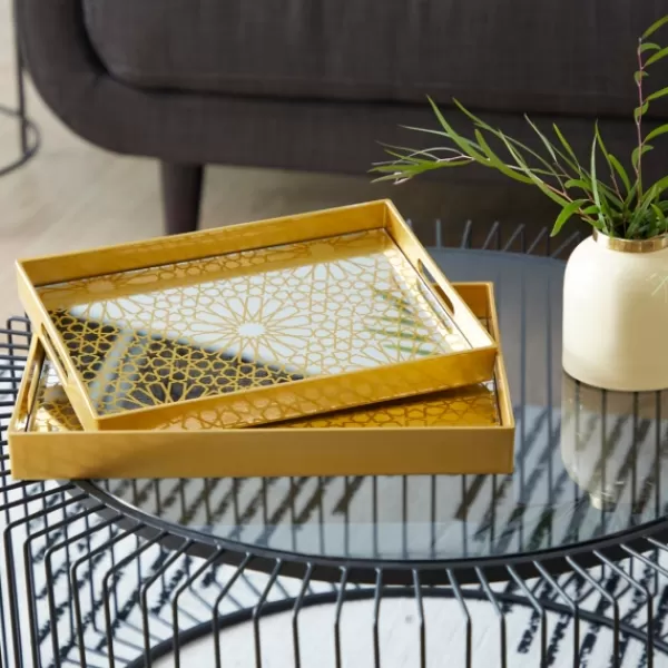 Decorative Trays-Kirkland's Home Sun Star 2-Pc. Mirrored Tray Set Gold