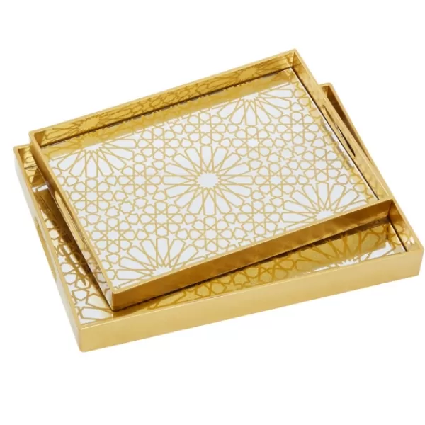 Decorative Trays-Kirkland's Home Sun Star 2-Pc. Mirrored Tray Set Gold